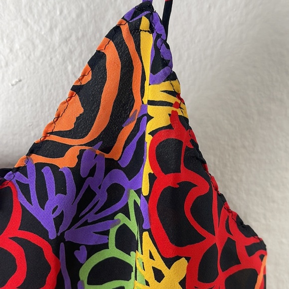 Vintage 80s Papillon by Paula Carbone Floral Handkerchief Slip Dress - Picture 6 of 8